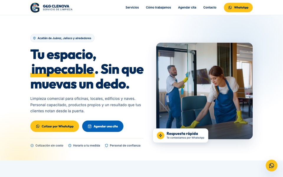 Portada del sitio de G&G CLENOVA, servicio de limpieza
